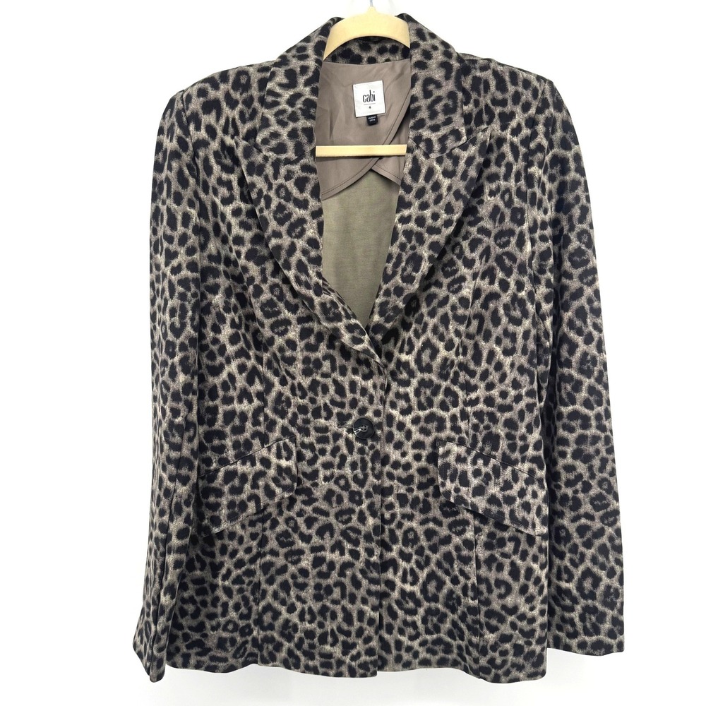 Cabi Blazer Women 4 Gray Leopard Print Career Mob Wife Chic Office Neutral Coat